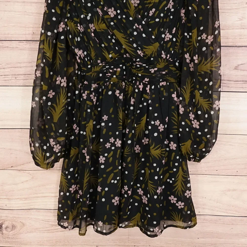 VERO MODA VMHADDIE LS‎ SHORT GATHERING DRESS FLORAL SHEER WOMENS SIZE S NEW!